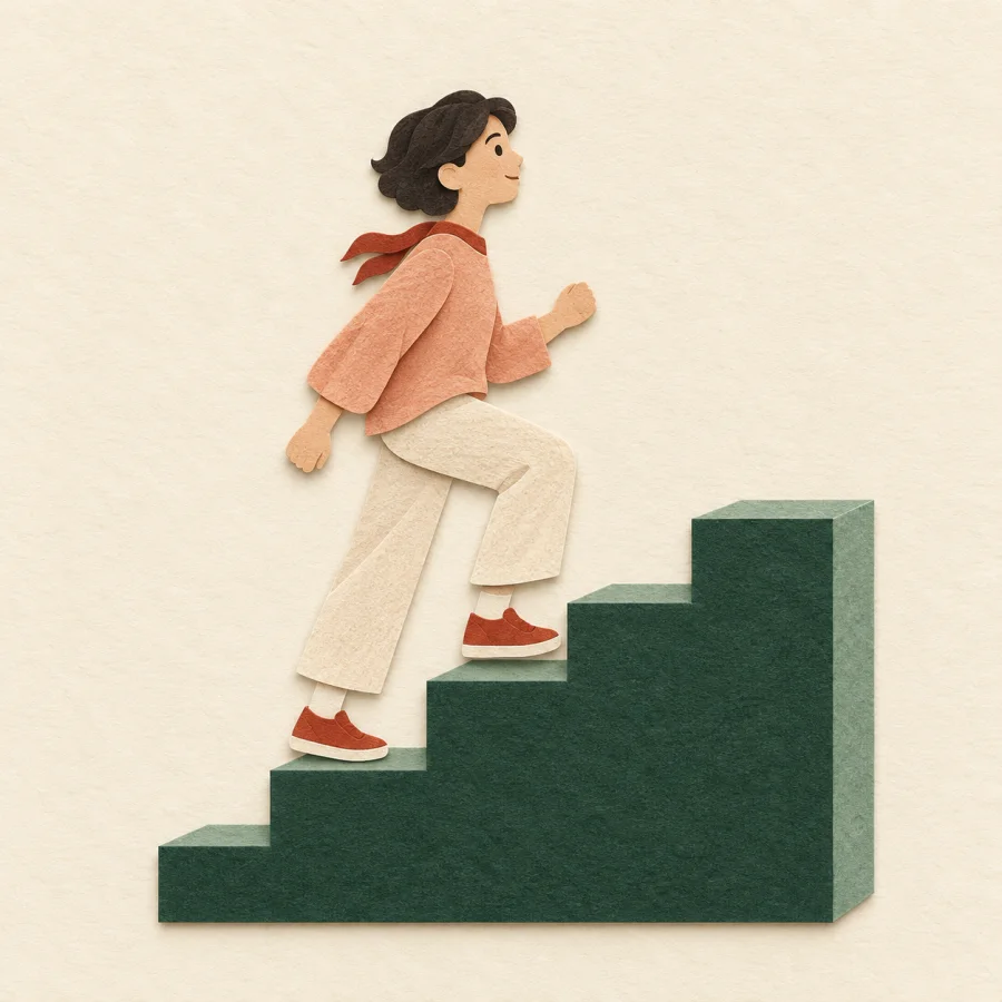 Una persona subiendo escaleras