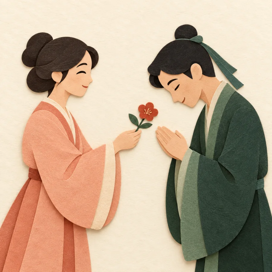 A person offering a flower