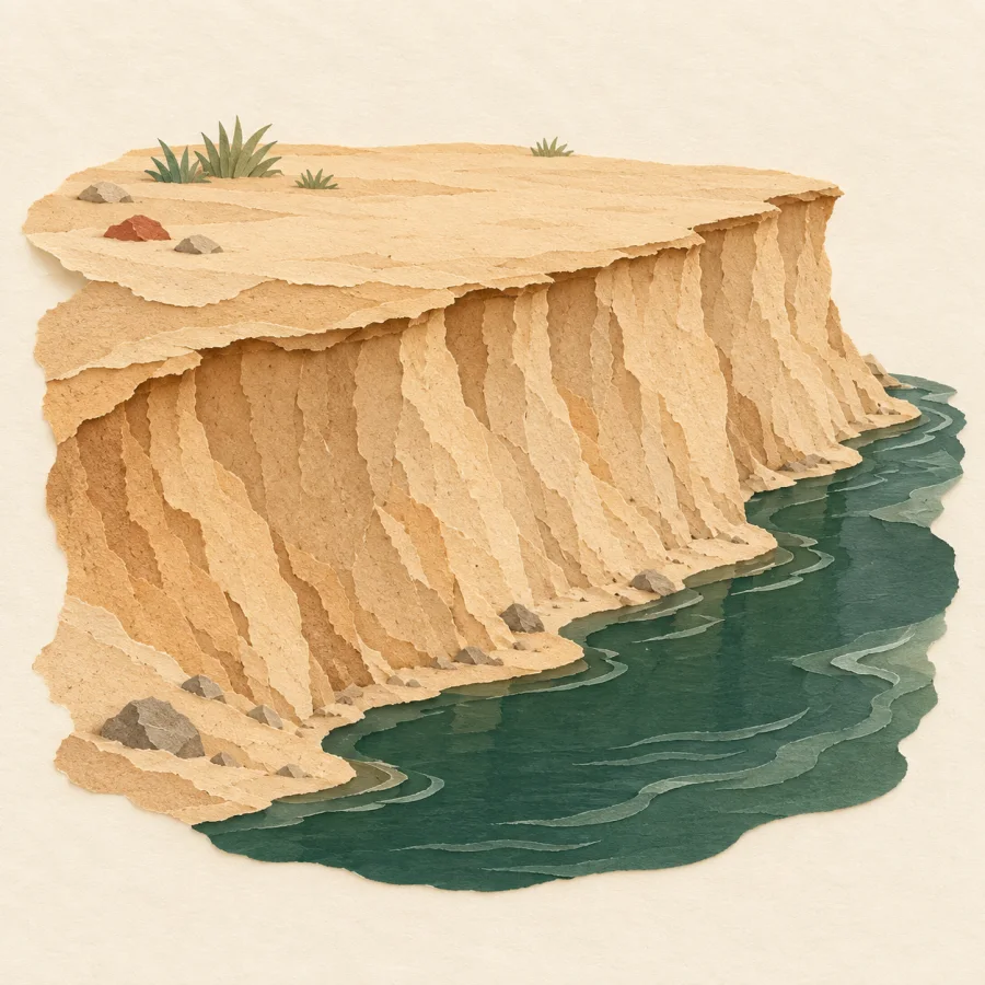 A raised riverbank beside water