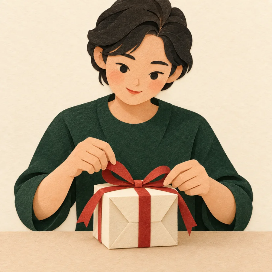 Eine Person verpackt eine Geschenkbox