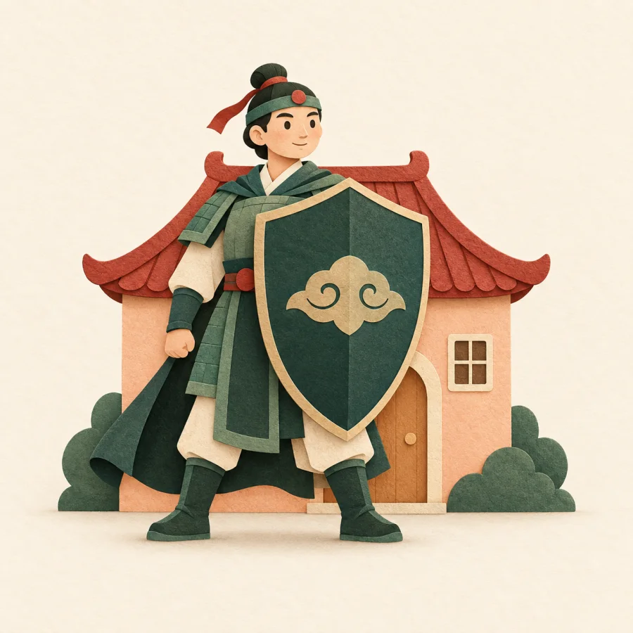 A guard protecting a house