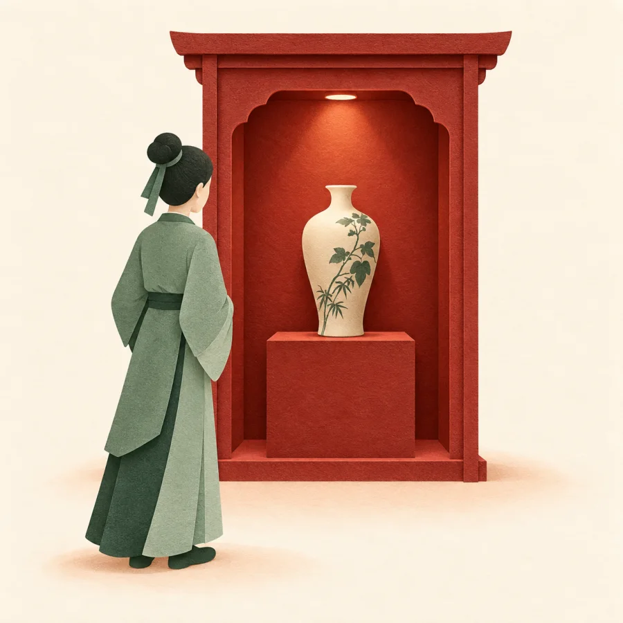 Seorang pengunjung melihat stan pameran