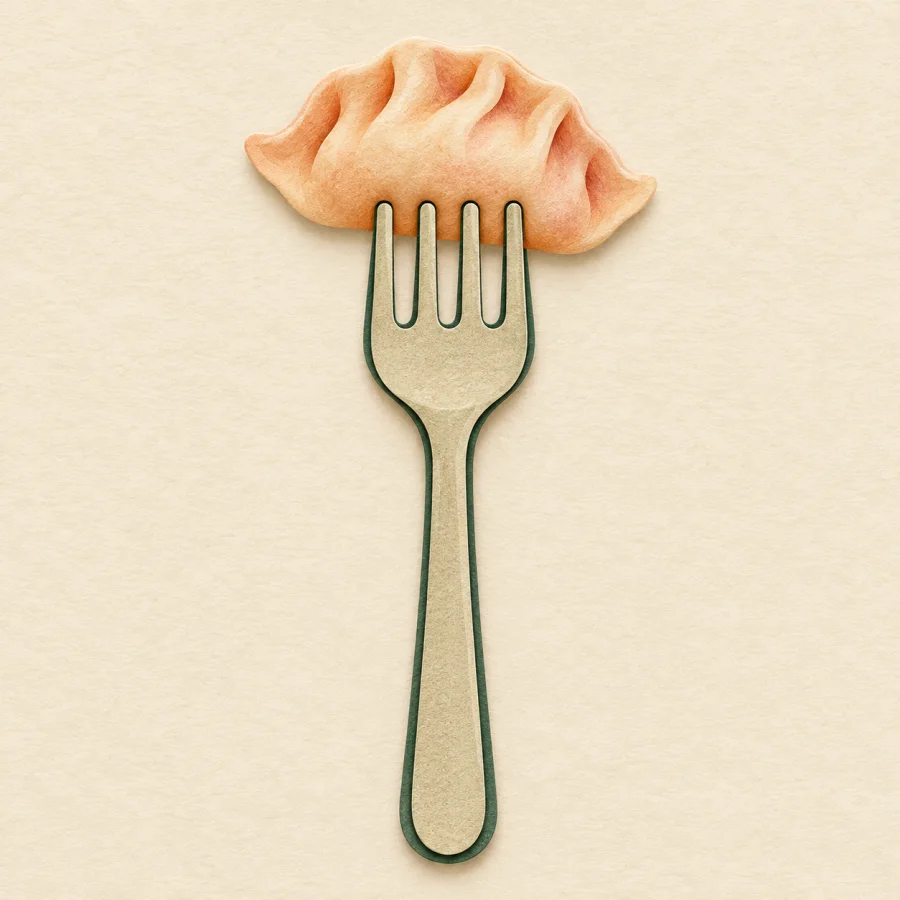 Une fourchette piquant un ravioli