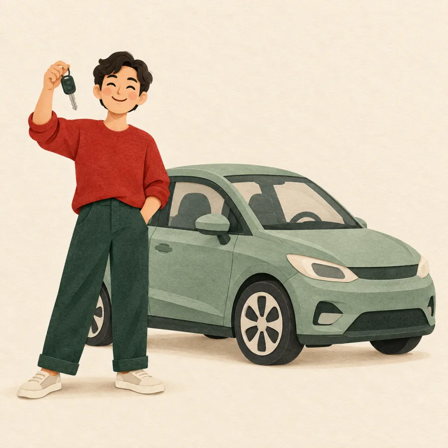 Eine Person hält einen Autoschlüssel