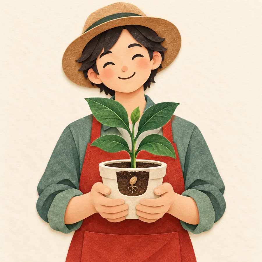 A gardener holding a sprout