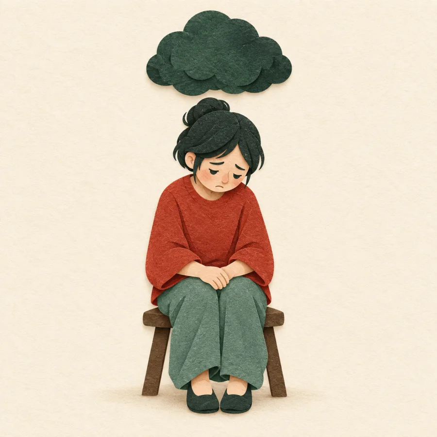 Eine besorgte Person unter einer Wolke