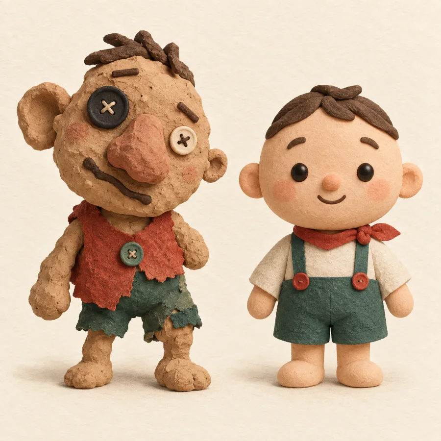 Dos marionetas de arcilla juntas