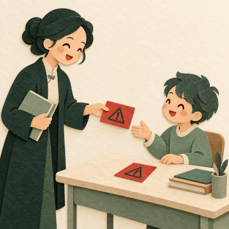 A teacher giving a warning card