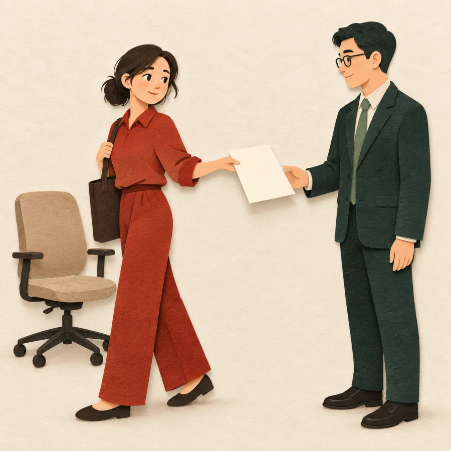 A worker handing in a paper