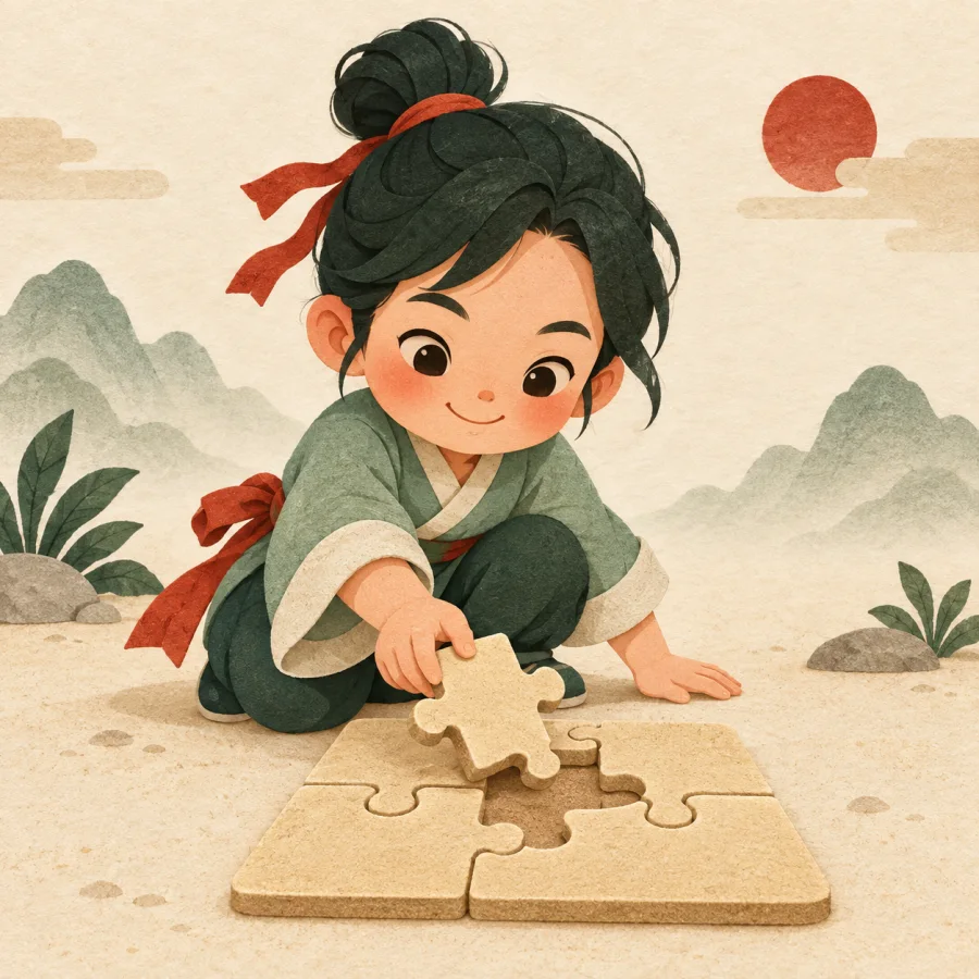 Ein Kind, das ein Puzzle fertigstellt