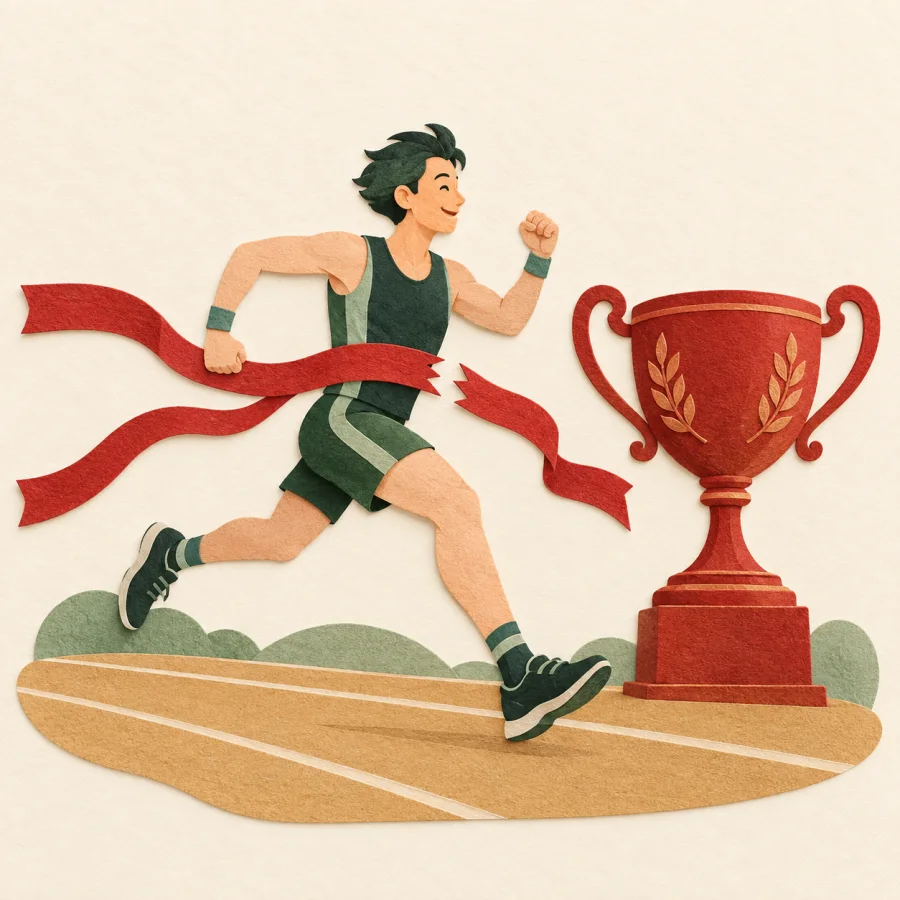 Un corredor alcanzando un trofeo