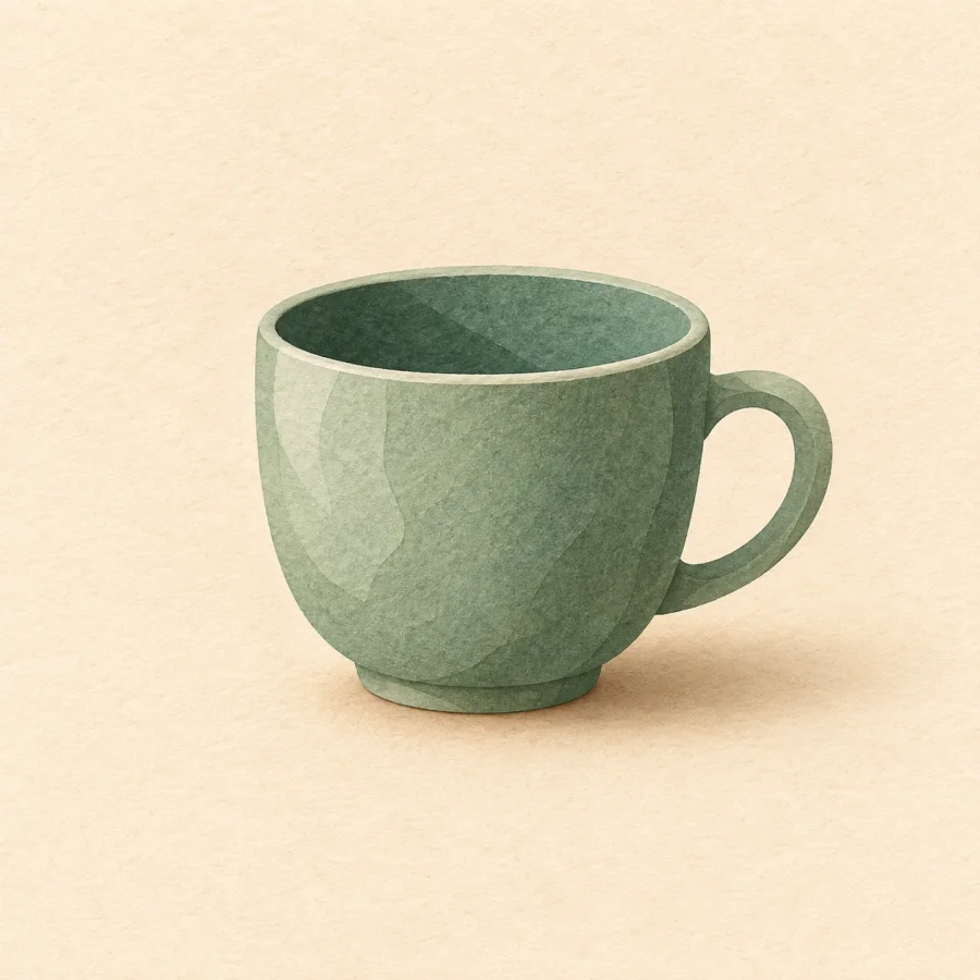 Eine einzelne Tasse auf einem leeren Tisch