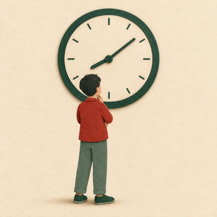 A person facing a clock