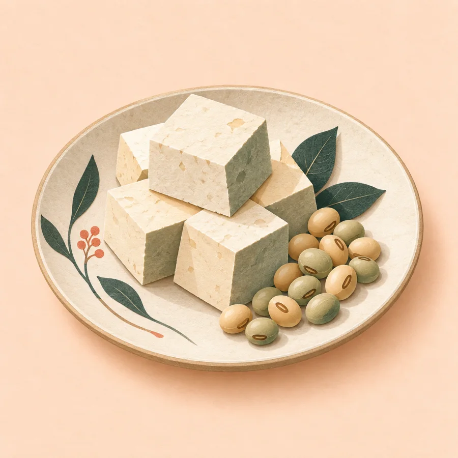Tofu cubes and soybeans