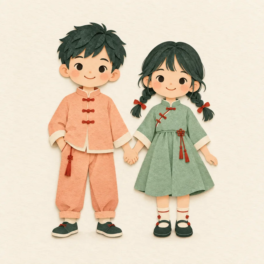 Un niño y una niña tomados de la mano
