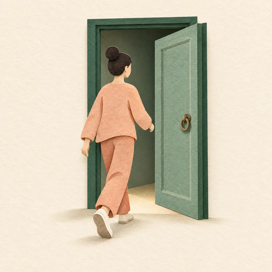 Una persona regresa caminando hacia una puerta