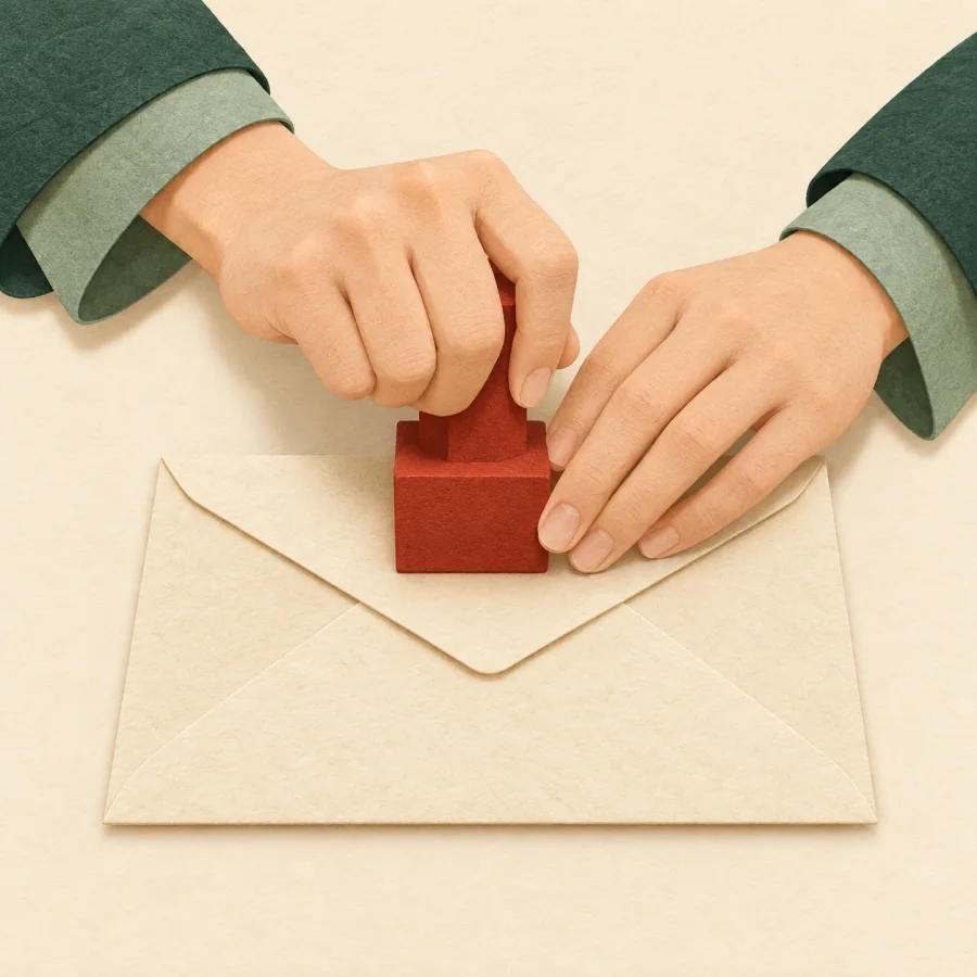 Des mains scellant une enveloppe