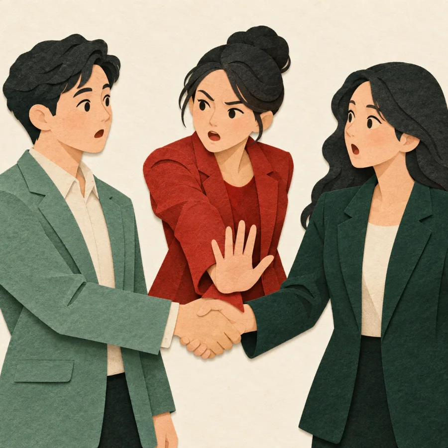 คนเข้ามาขวางการจับมือ