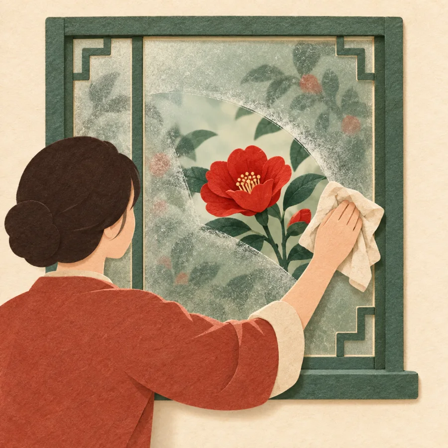 Una persona limpiando una ventana