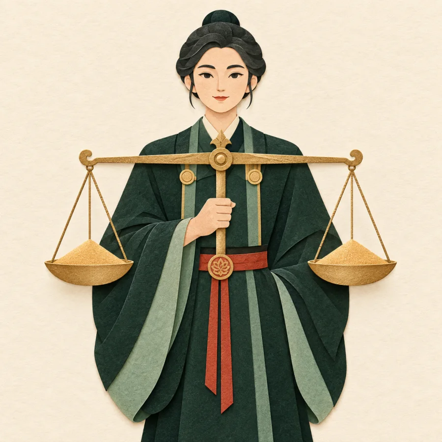 ผู้พิพากษาถือตาชั่งที่สมดุลทั้งสองข้าง