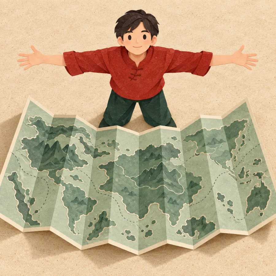 Una persona extendida sobre un mapa