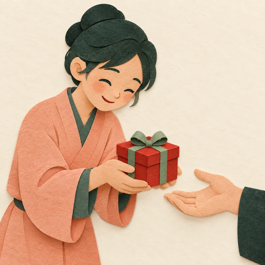 Une personne offrant un cadeau en retour