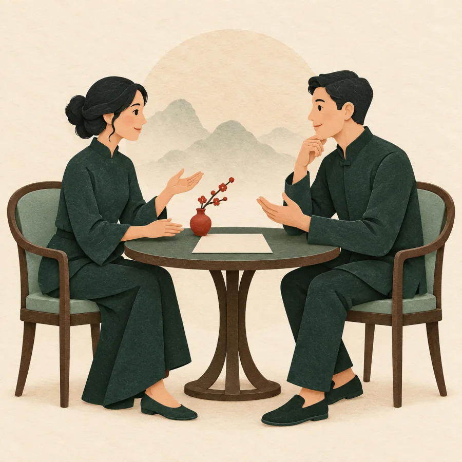 Masada birbirleriyle konuşan iki kişi