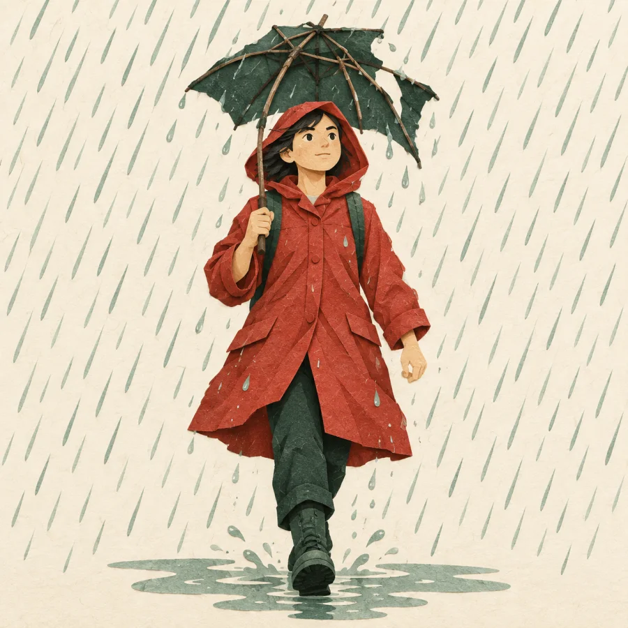 A person walking in heavy rain