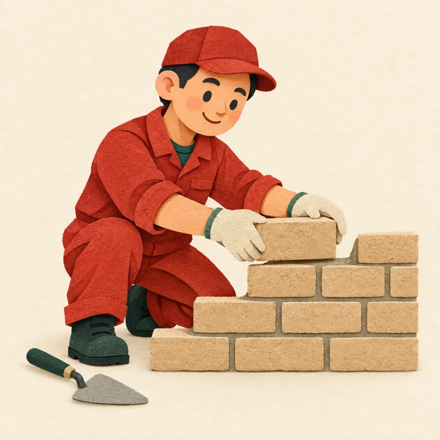 Un ouvrier construisant un mur