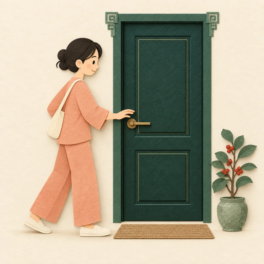 Une personne qui tend la main vers une porte