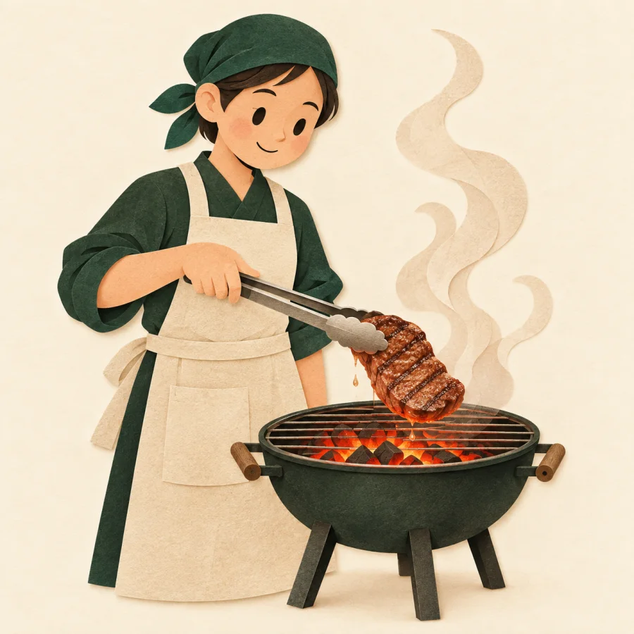 Un cocinero asando carne