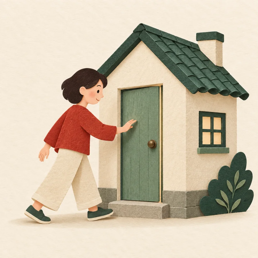 Una persona que se acerca a una casa