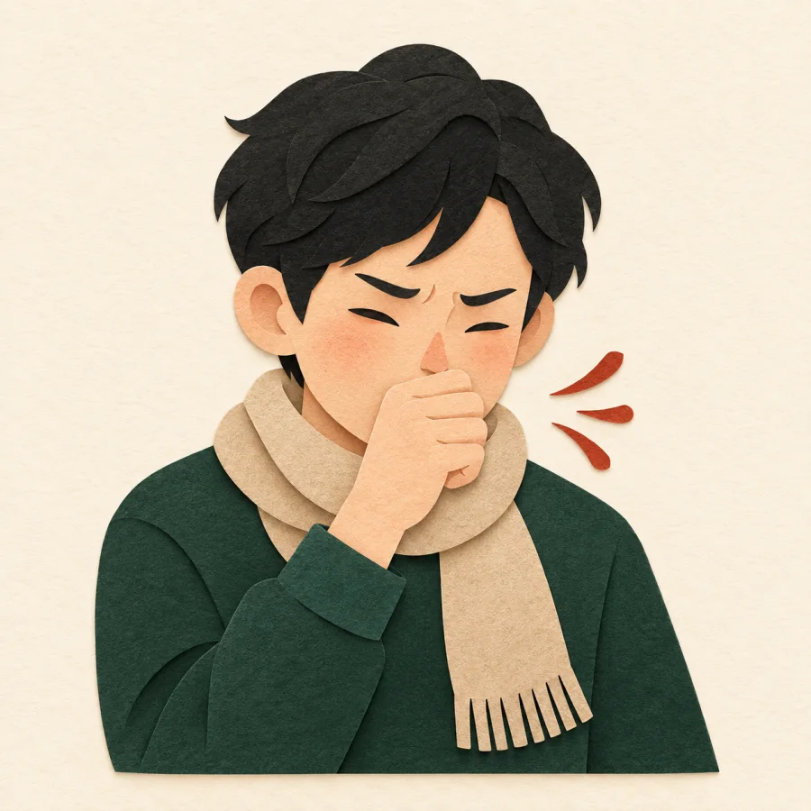 คนหนึ่งกำลังเอามือปิดปาก