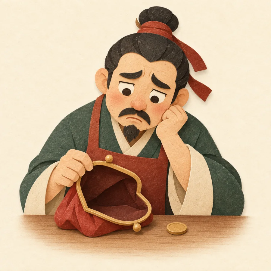 A worried merchant with an empty purse