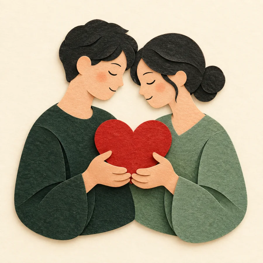 Two people sharing a heart