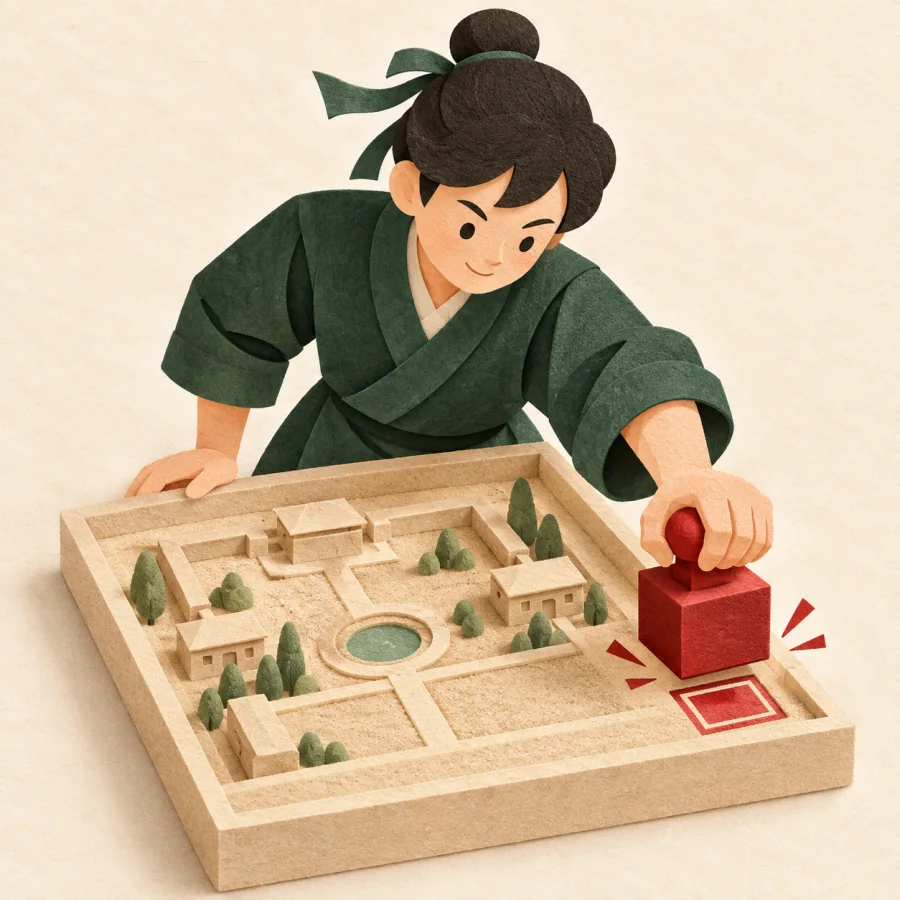 A person stamping a completed plan