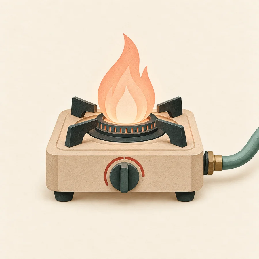 Une cuisinière avec une flamme de gaz