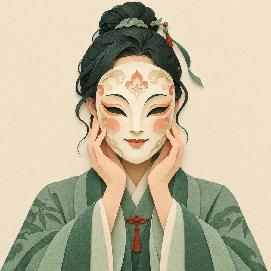 คนถือหน้ากากไว้ในมือ