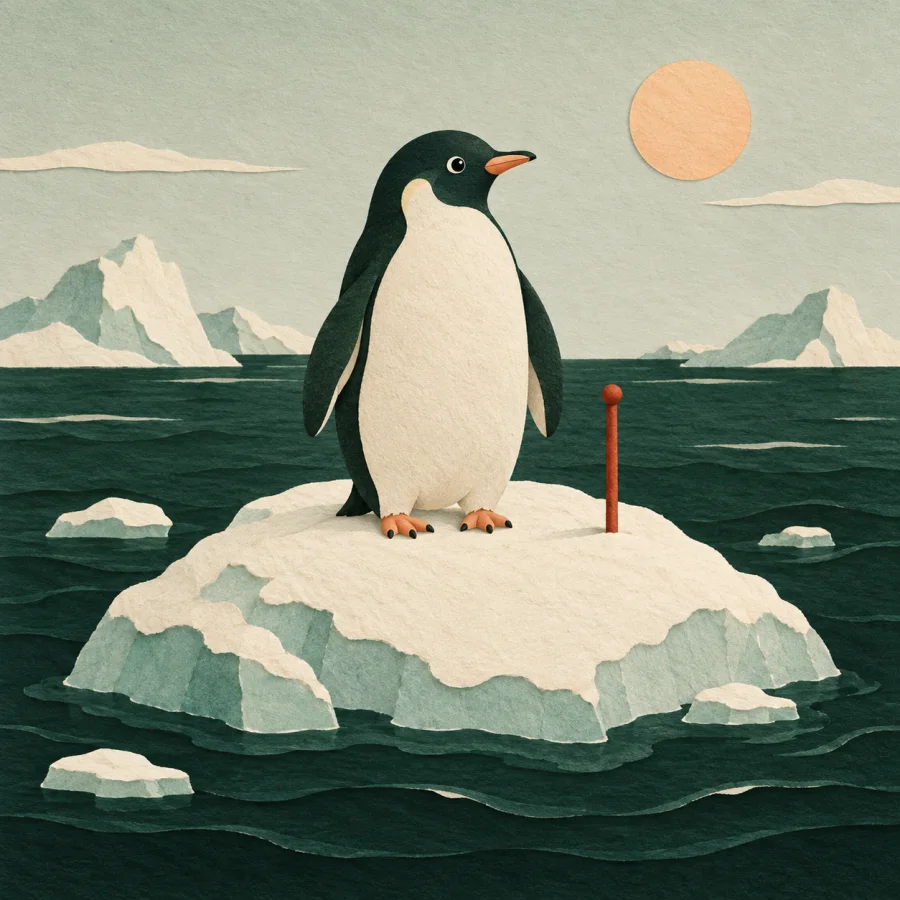 Un manchot sur un monticule de glace