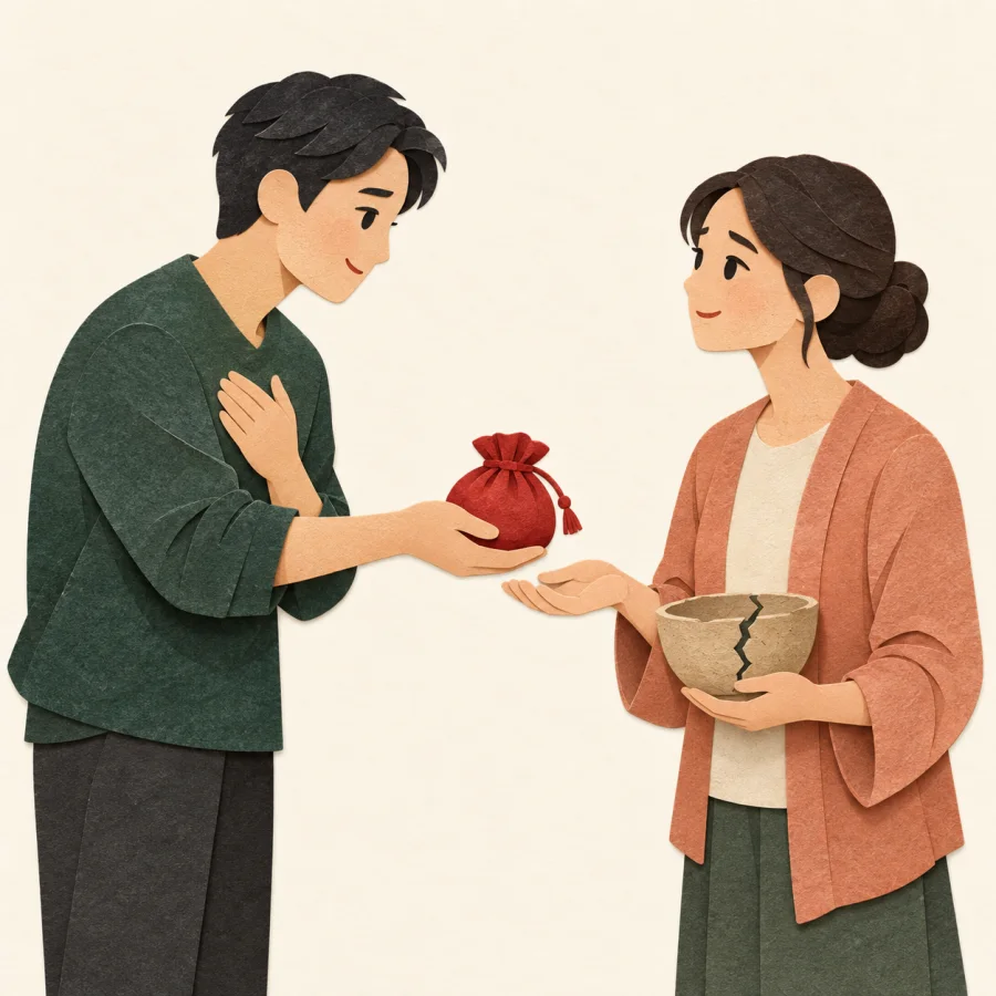 คนกำลังยื่นกระเป๋าเงินให้