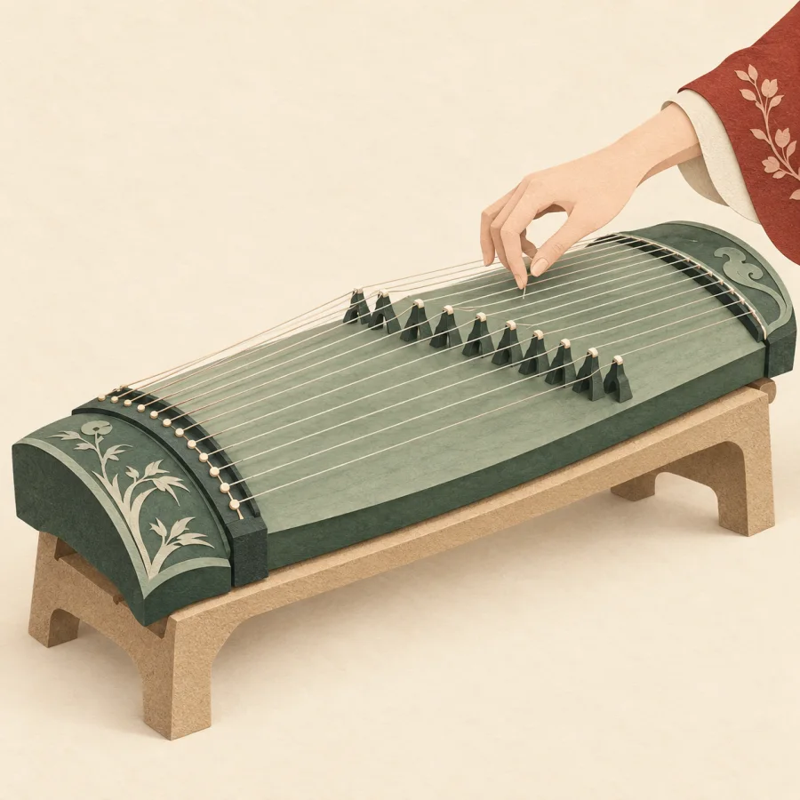 Eine Hand, die eine Zither spielt