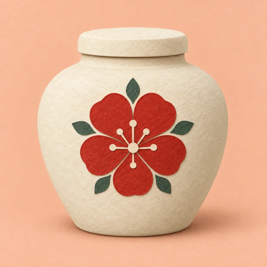 Um pote com uma marca de flor