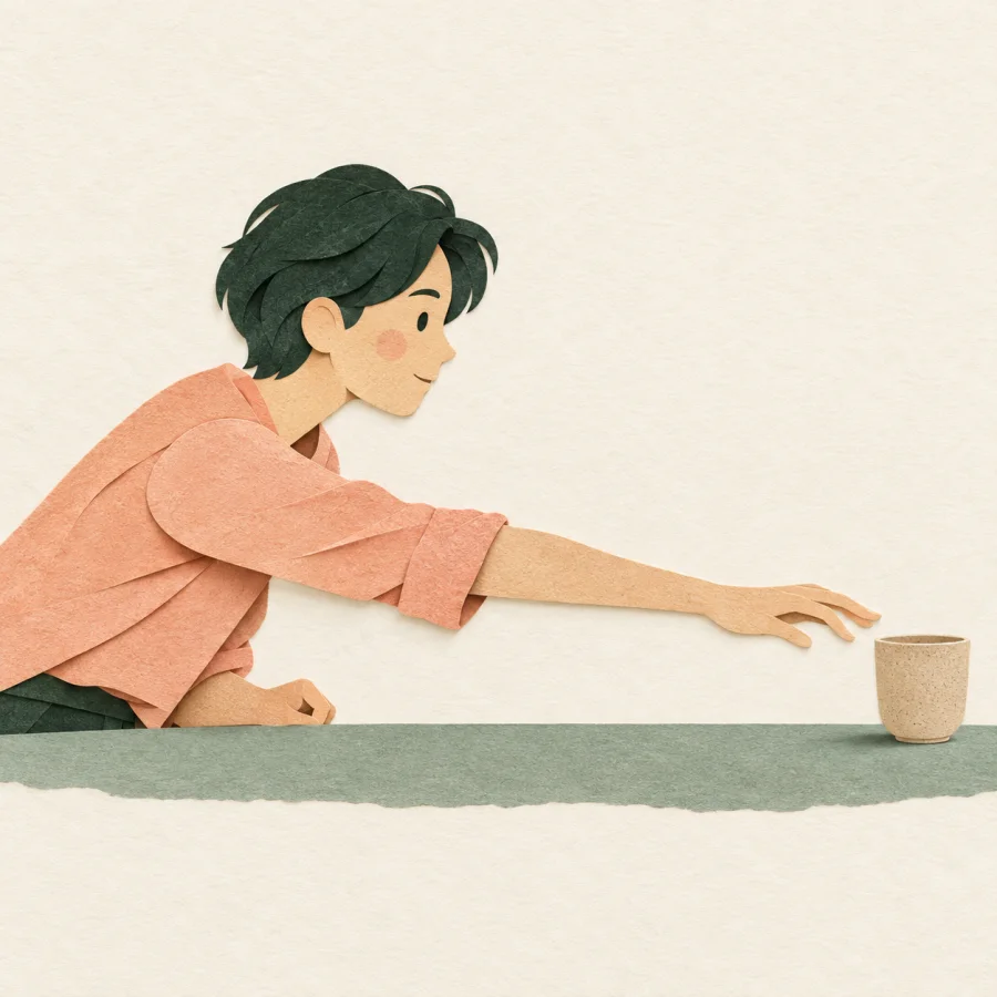 คนกำลังยื่นมือไปหยิบแก้วน้ำ