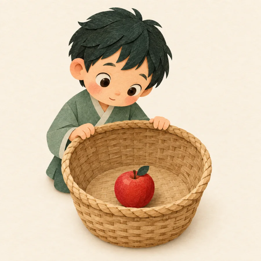 Seorang anak melihat satu buah yang tersisa