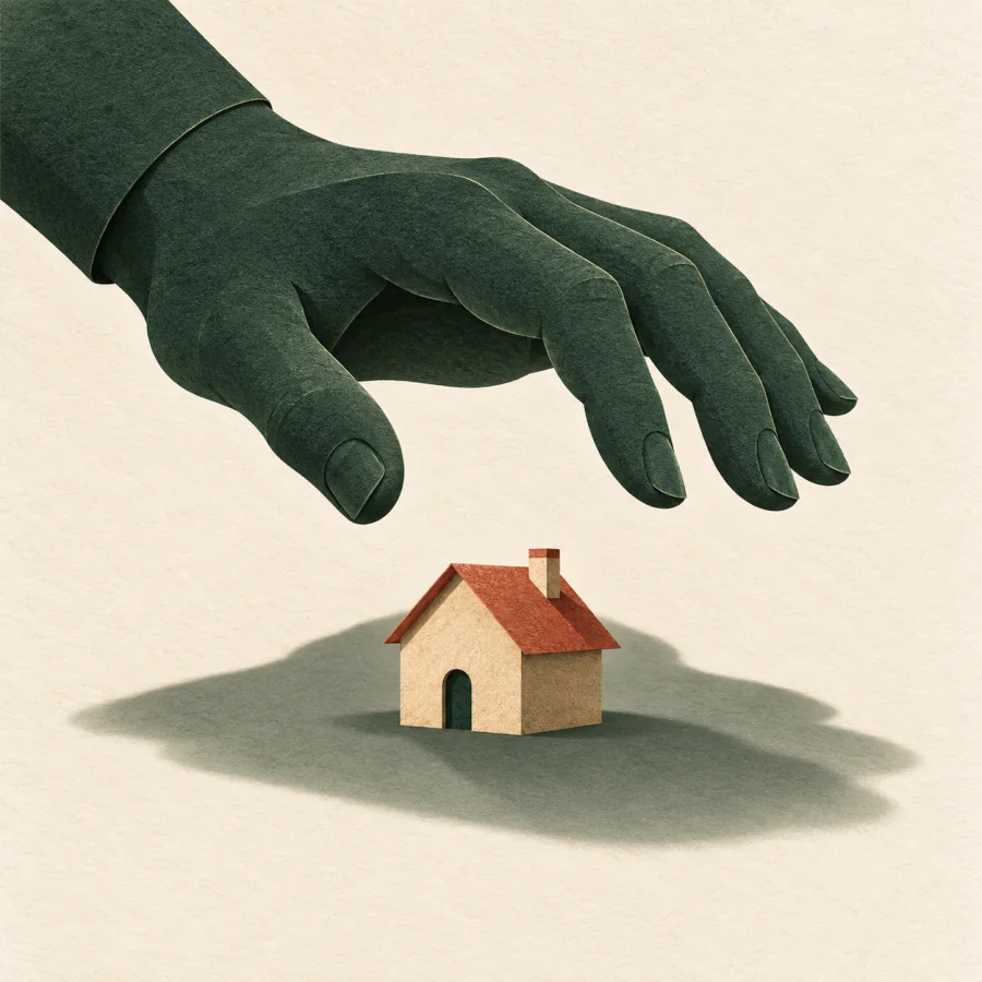 Una mano grande sobre una casa pequeña