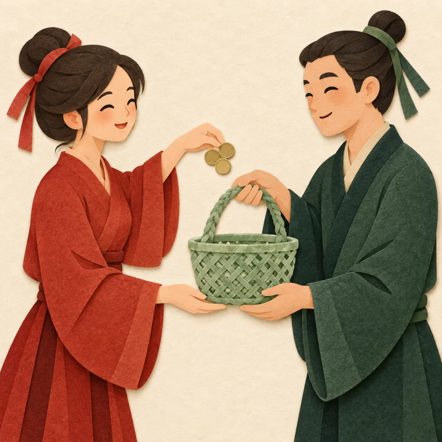 A buyer receiving a basket
