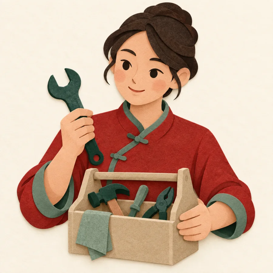 คนกำลังเลือกเครื่องมือจากกล่อง