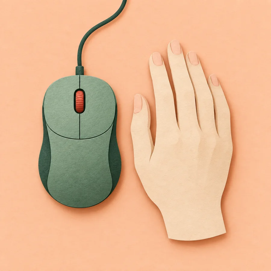 A mouse beside a hand