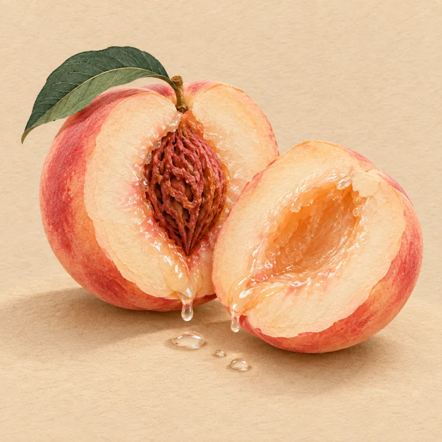 A cut fruit with drops