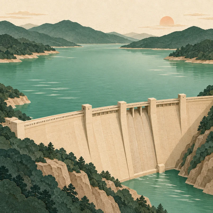 Ein See hinter einer Staumauer